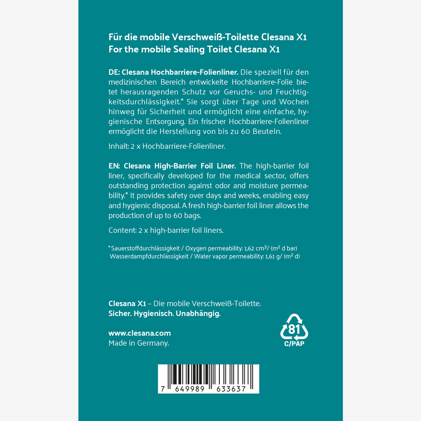 Clesana X1 Hochbarriere-Folienliner